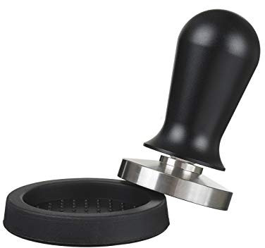 Scarlet bijoux Scarlet espresso Tamper Perfetto - Pression de contact du tampon calibré à 15,8 kg - Poignée ergonomique pour porte-filtre Set (57 mm + Tamperablage) Noir