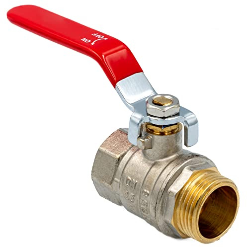 Rubinetto a sfera 1 AG-IG in ottone nichelato con guarnizione PTFE – Valvola di intercettazione con leva – Rubinetto per acqua potabile