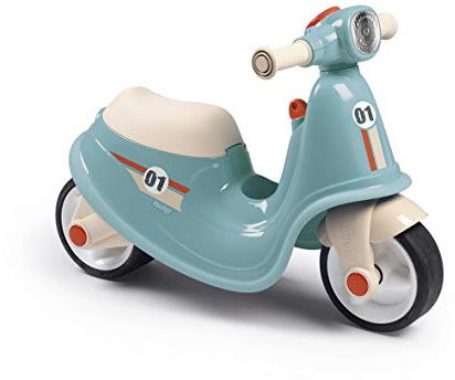 Smoby - Blue Scooter Ride-On - Realistic Design - Mechanical Key, Front Headlight - Silent Wheels - Toy Box - From 18 Months