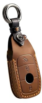 ontto Coque de clé pour Mercedes Classe C S E E200 E300 E200L E300L E320L AMG CLA GLA CLK GLC Accessoires Cuir Porte-clés Protecteur 3 Boutons Marron