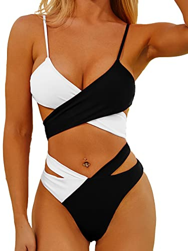 Tofern Costume da Bagno Donna Sexy Bikini a Vita Alta Croce Push Up Mare Brasiliana Due Pezzi Swimsuit Beach Party