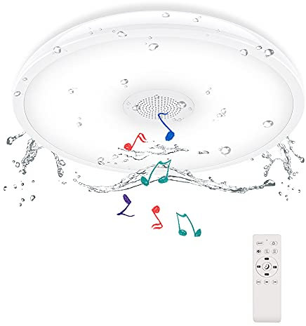Horevo Bathroom Ceiling Light with Bluetooth Speaker and Remote Control Waterproof IP65, RGB Colour Change, 11 inch 18W Daylight Flush Mount Ceiling Lamp for Bathroom, Kitchen, Bedroom