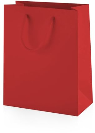 Thepaperbagstore 10 Sacchetti Regalo di Carta, di Lusso con Finitura Opaca e Manici di Corda (Rosso - Small 150x80x190mm)