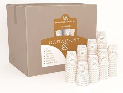 Caramont,7 Oz 1000 Gobelets en Carton,Jetables,Résistant à la Chaleur,pour la Boisson Froide et Chaude en Carton de Qualité,Ideal pour Café,Thé,Anniversaire,etc (1000)