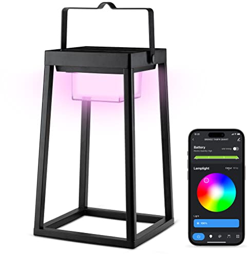 Brendz YUMA Smarte Solar LED Laterne für draußen mit 16 Millionen Farben RGB, Solar Tischlampe Outdoor, USB-C wiederaufladbar, IP44 wasserbeständig für Gartendekoration, Tuya App gesteuuert