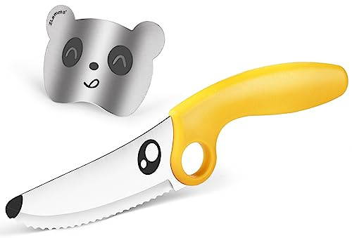 ZLemma Kids Chef Knife Set for Real Cooking with Safe Finger Guard, Stainless Steel Blade & PP Handle,Perfect for Training Cutting Montessori Kitchen Tool, Kid-Friendly BPA Free (Yellow)