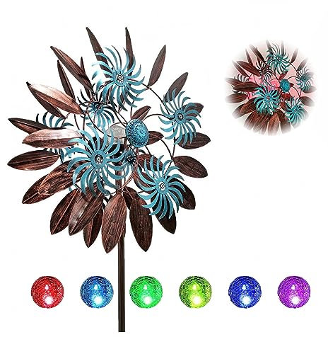 Solar Magische WindmüHle Aus Metall, 213cm Groß Garten Windrad, Edelstahl Kugellager Windrad Blume, Wetterfestes Gartendeko