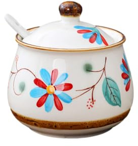 YMYL Azucarero de cerámica con tapa y cuchara, soporte de azúcar de porcelana de 11 onzas para cafetería, contenedor de sal y pimienta para el hogar y la cocina (rojo)