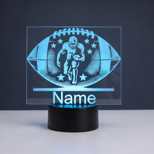Personalisierte LED Football Lampe – Nachtlicht & Tischlampe mit Name – American Football Geschenk für Kinder, Jugendliche & Erwachsene – Football Deko für Zuhause & Vereinsheim, 16 Farben dimmbar