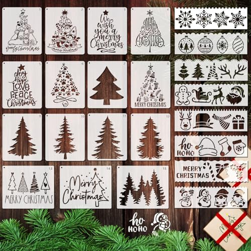 OOTSR 23 Stk Weihnachtsbaum-Schablonen zum Basteln, Zeichnung Silhouette der Weihnachten DIY, Kunststoff Zeichenvorlagen für Scrapbooking Holz Ornamenten Leinwand Deko