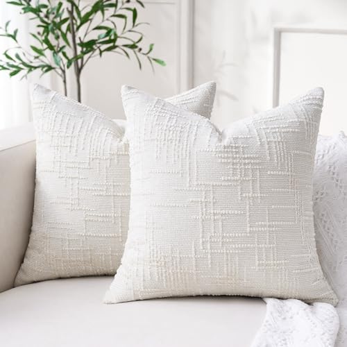 Funda Cojin 40x40 Crema Chenilla Boho Fundas para Cojines Decorativos Elegante Modernas Fundas Cojines Sofa Cuadrada Decoracion Hogar Funda de Cojin 40x40 para Salon Dormitorio Sala Cama Silla Juego 2