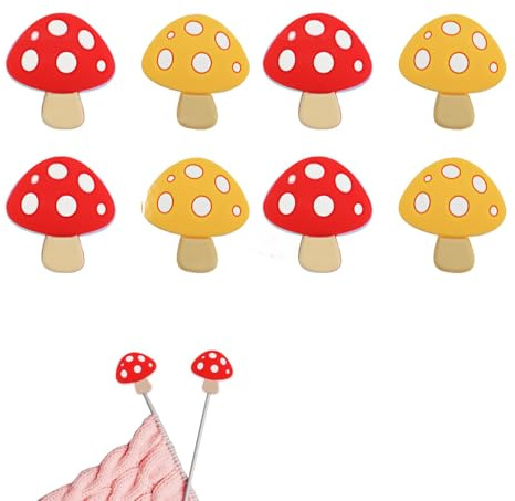 8 Stück Pilz-Nadelstopper aus Silikon - Praktische Stricknadel-Schutzkappen - Sicherer Nadelverschluss für Handarbeit - Perfekt für Häkeln, Stricken & Quilten
