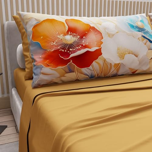 PETTI Artigiani Italiani - Lenzuola in Cotone con Federe in Stampa Digitale, Lenzuola Matrimoniali, Completo Letto Matrimoniale, Floreale 9 Giallo Ocra, 100% Made in Italy