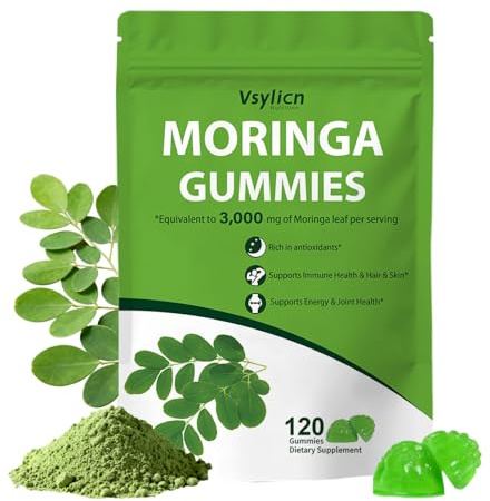 120 Moringa Gummies 3000mg | High Strength Moringa Leaf Extract | Antioxidant Supplement with Stevia | Immune Support, Energy, Hair, Skin & Joint Health | Cortisol Reducing Supplements