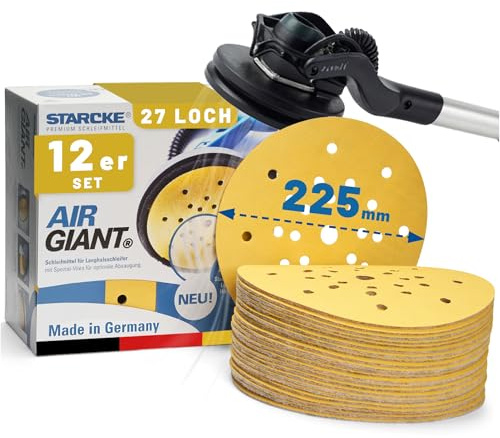 STARCKE® Schleifscheiben 225mm Klett [SET P80-120, je 4] AIR-GIANT - MADE IN GERMANY - [25x] - für 27-Loch Langhalsschleifer, Trockenbauschleifer - Trockenbau, Maler, Farbe, Lack, Spachtel