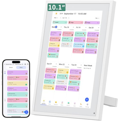 Digitaler Kalender, 10.1 Zoll Digitaler Wandkalender für Familien, Touchscreen Terminplaner mit App Synchronisation, Essensplaner und Belohnungssystem