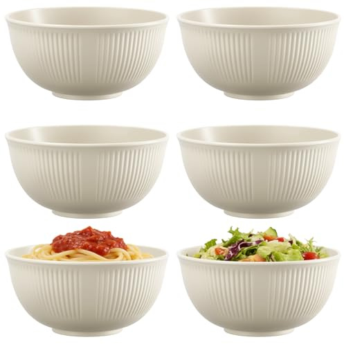 6Stück Kunststoff Müslischalen, Unzerbrechlich Plastik Schüssel 6 Farben 750 ml,Frühstück Schalen Mikrowelle & Spülmaschinenfest,Leicht Camping Schüssel für Suppen,Müsli,Nudeln,Reis,Salat Beige