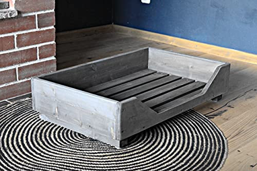 dekorie67 Hundebett aus Holz für mittlere Hunde - 90 x 55 cm - Farbe: Schwarz - Hundekorb/Hundesofa/Katzenbett aus Massivholz