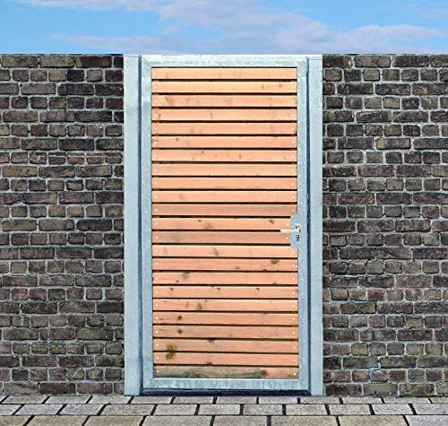 SRM Design Tor Holztor Gartentor Hoftor Verzinkt mit Pfosten & Holzfüllung Quer (HxB) 180cm x 105cm