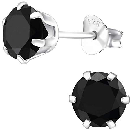 EYS JEWELRY runde Damen Ohrringe Silber 925 - mit funkelnden Zirkonia Kristallen - 6 mm onyx-schwarz - Ohrstecker Stecker