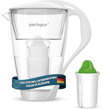 PearlCo - Filtro per Acqua in Vetro (Bianco) con 1 Cartuccia filtrante Alkaline Classic - Adatto per Brita Classic