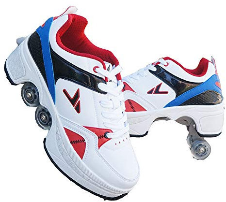 Unisexe Skates Deformation Schuhe，Inline-Skate, 2-in-1-Mehrzweckschuhe, Verstellbare Quad-Rollschuh-Stiefel,D-34