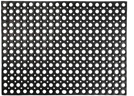 Nicola Spring Heavy Duty Rubber Door Mat - Non-Slip Weatherproof Ring Outdoor Entrance Doormat - 80 x 60cm - Black