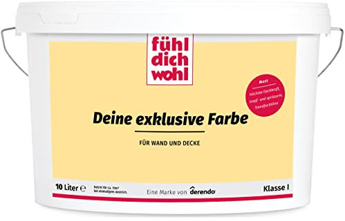 derendo Fühl Dich Wohl Deine Farbe gelb, matte Wandfarbe gelb, hohe Deckkraft, verschiedene Gelbtöne zur Auswahl (5L, Sonnengelb)