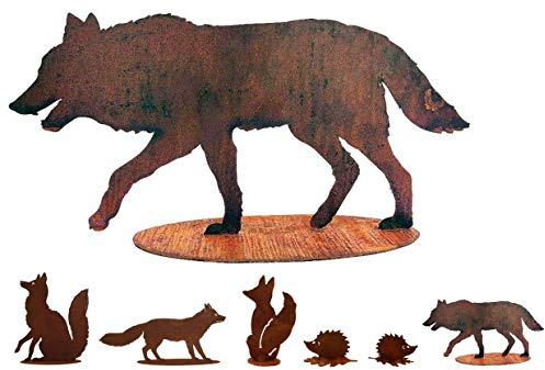 Gartenfigur Rost auf festem Stand – Hochwertig & Wetterfest - Metall Tierfigur - Edelrost Dekofigur/Tier Figur – Gartendeko/Dekoration (Wolf - Höhe 40cm)