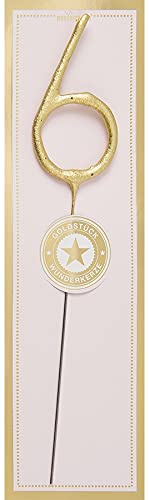 schenken-24 Wunderkerze Zahl 6 Gold 20 cm Geburtstag Kuchen Torte
