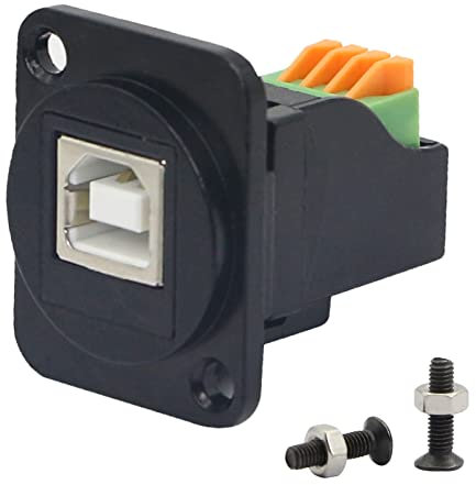 QIANRENON USB B pannello Montaggio stampante Prese Adattatore USB Type B Femmina a 4 Pin Terminali a vite a crimpare Dati Extender Connettore Senza saldatura, per scanner fax stampante,Nero