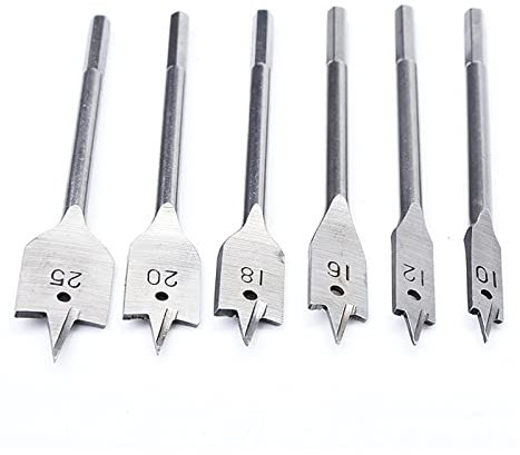 Surface Milling Cutter Pack of 6 High Carbon Steel Hexagonal Shank Spade Drill Bits 10 Mm-25 Mm Flat Drill Bit Wood Drill Bit Power Tool 10/12/16/18/20/25 Mm