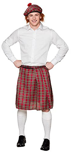 Boland - Set tartan da uomo, plaid, kilt e barrett, minigonna, berretto, tartan, signora, Scozia, St. Patricks Day, costume, carnevale, festa a tema