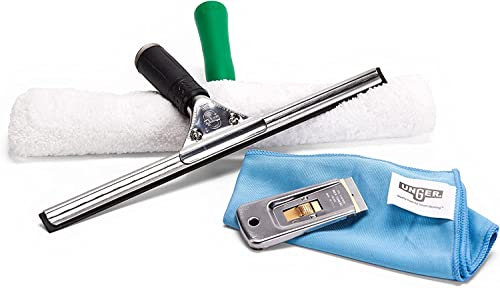 Unger Unitec 4-in 1 Advanced Window Cleaning Kit Starter Set, Indoor & Outdoor Professional Window Cleaning Equipment, Squeegee, Washer for Windows, Safety Scraper, Microwipe Microfibre Cloth