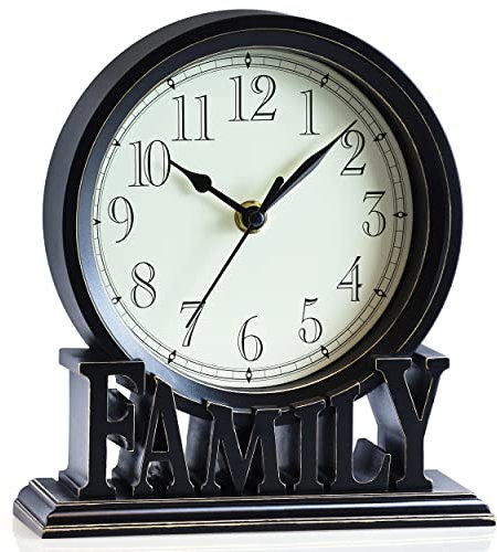 AYRELY® 6.5-Inch Vintage Mantel Clock –Family Table Clock, Silent Non-Ticking Desk Clock, Retro Quartz Timepiece for Living Room, Bedroom, Shelf or Fireplace Décor (Black)