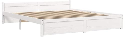 vidaXL Massivholzbett, Bett Holzbett für Schlafzimmer, Bettgestell Bettrahmen mit Kopfteil Lattenrost, Doppelbett Schlafzimmerbett, Weiß 180x200cm