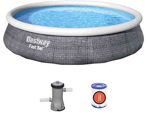 YibaoKids Ensemble De Piscine Hors Sol De Qualité Supérieure avec Cadre en Acier À Prisme Rond De 13 Pieds X 33 Pouces avec Pompe À Cartouche Filtrante, Ensemble De Piscine