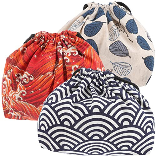UPKOCH Bento Tasche Kordelzug Set Tragbare Lunchbeutel Aus Baumwolle Wiederverwendbare Brozeitbeutel Für Büro Schule Picknick Outdoor Für Lunchboxen Geeignet 3Er Set