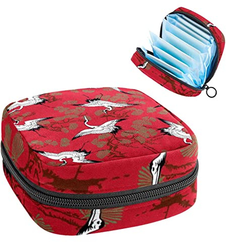 Women Sanitary Napkins Pads Handbag Ladies Menstrual Cup Pouch Girls Portable Tampon Storage Bag Crane Period Pouch with Zipper