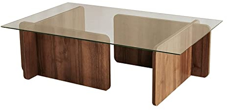 Toilinux.com Couchtisch, rechteckig, aus Spanplatten und Glas, lang, 105 x 65 cm breit, Dunkelbraun