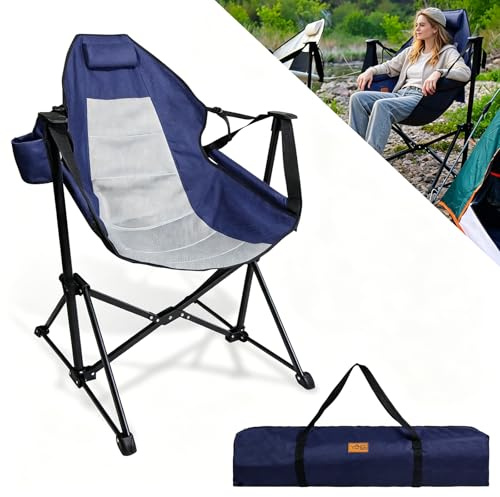 CCLIFE Schaukelstuhl Camping, 105 * 90 * 65 cm,bis 100 kg, Blau, Faltbar