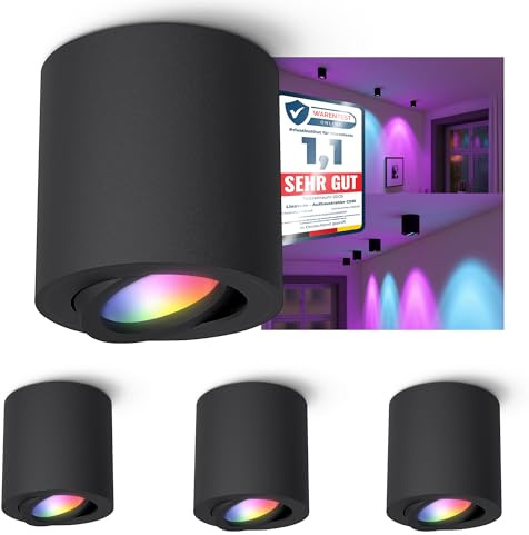 linovum CORI Aufbauspot schwarz GU10 dimmbar mit Smart Home RGB+W Licht - LED Strahler schwenkbar kompatibel mit Alexa, Google, Siri