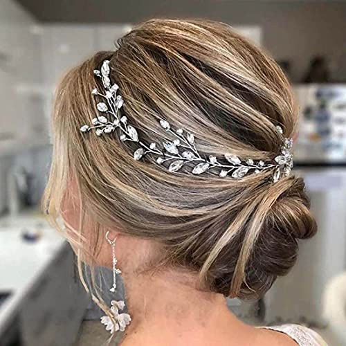 Cubahop Brautschmuck mit Ranken, silberfarben, Brautschmuck, Kristall, Strass, Kopfschmuck, Haarschmuck für Damen und Mädchen