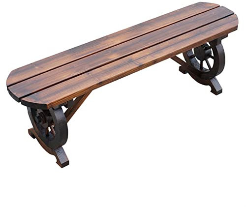 WAOCEO Metallbank 100/120 cm Veranda-Bank, karbonisierte Holzbank, radförmige Stuhlbeine, ovaler Sitz, pastoraler Stil, zweisitziges Sofa, Outdoor-Bank Gartenbank Sitzbank (Size : 100cm)