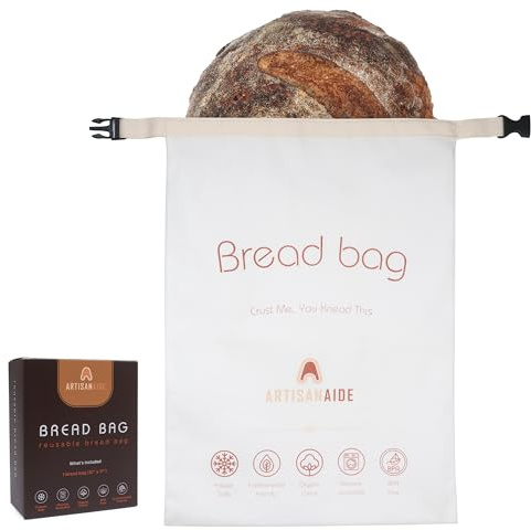 Sourdough Bread Bag for Homemade Bread, Reusable Bread Storage Bag with Organic Cotton & TPU Freshness Liner
