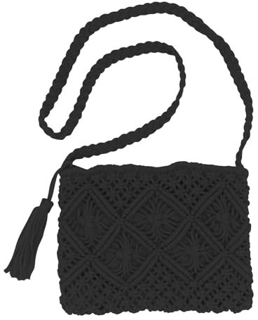 MoYouno Strohtasche Umhängetasche Damen,Retro Klein Crossbody Tasche,boho tasche damen,hohle Freizeittasche,Sommer Strandtasche zum Reise Täglicher (Schwarz)