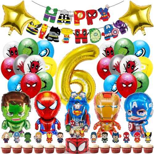 Superhelde Geburtstagsdeko 6 Jahre, Geburtstagdeko Kinder, Heros Luftballon GeburtstagDeko Junge, Geburtstag deko Tortendeko für Thema Party