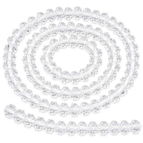 Perlin - Lot de 85 perles tchèques en verre taillé, en cristal de Bohême, facettes rondes, perles CZ, 6 mm, 1 brin (cristal clair)