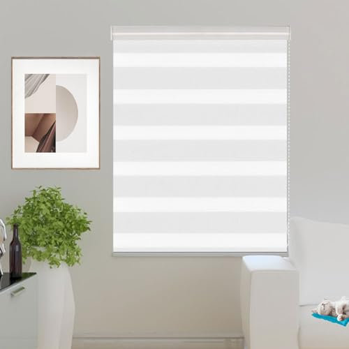 Verdunkelungsrollo Klemmfix 35 x 160 cm Hitzeschutz Energiesparend Sonnenschutzrollo Zebrarollo Inkl. Zubehör für Schlafzimmer Küche, Weiß