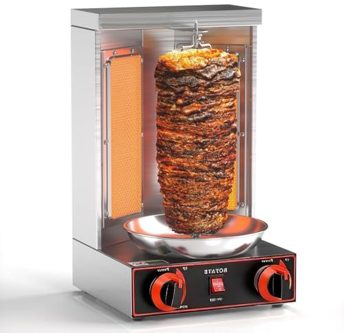 Dfdieratve MáQuina de Gas para Shawarma, Asador Vertical para el Hogar, de Acero Inoxidable con 2 Quemadores Eficientes para Shawarma, Asador de Pollo y Tacos de Carne,barbecuestove